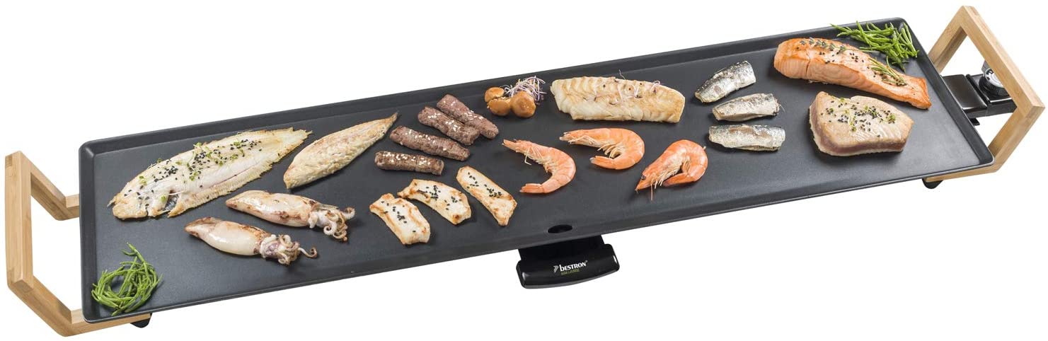Bestron Teppanyaki Grill Plate in Asia Design, With Bamboo Handles