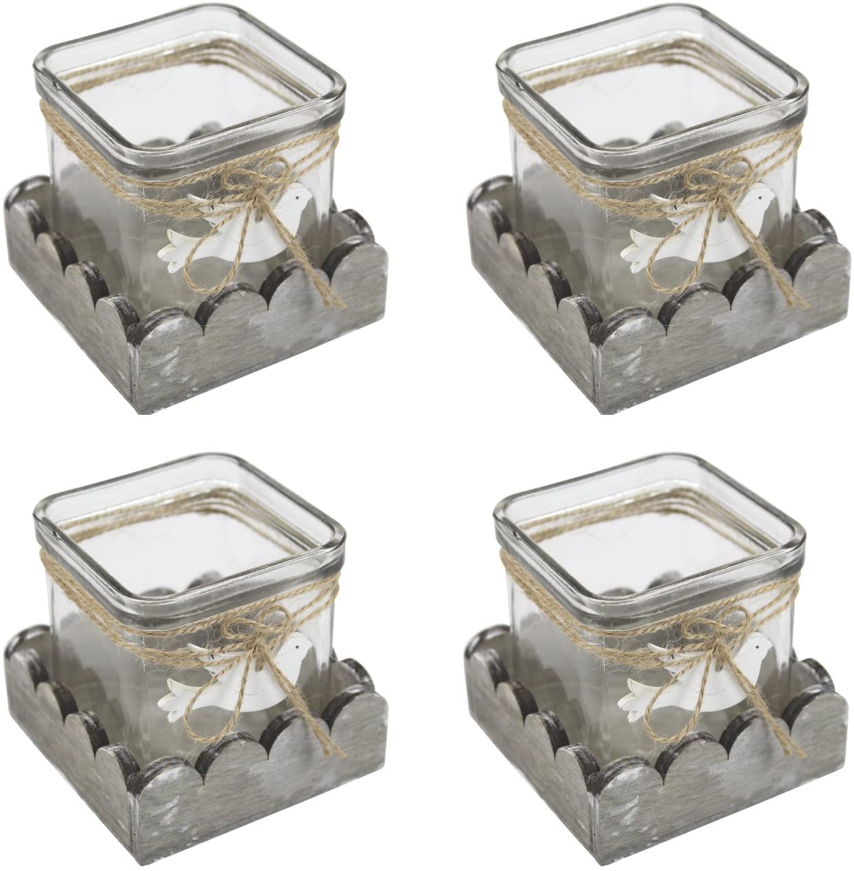 Decoline Decorative Tea Light Holder with Bird, Set of 4