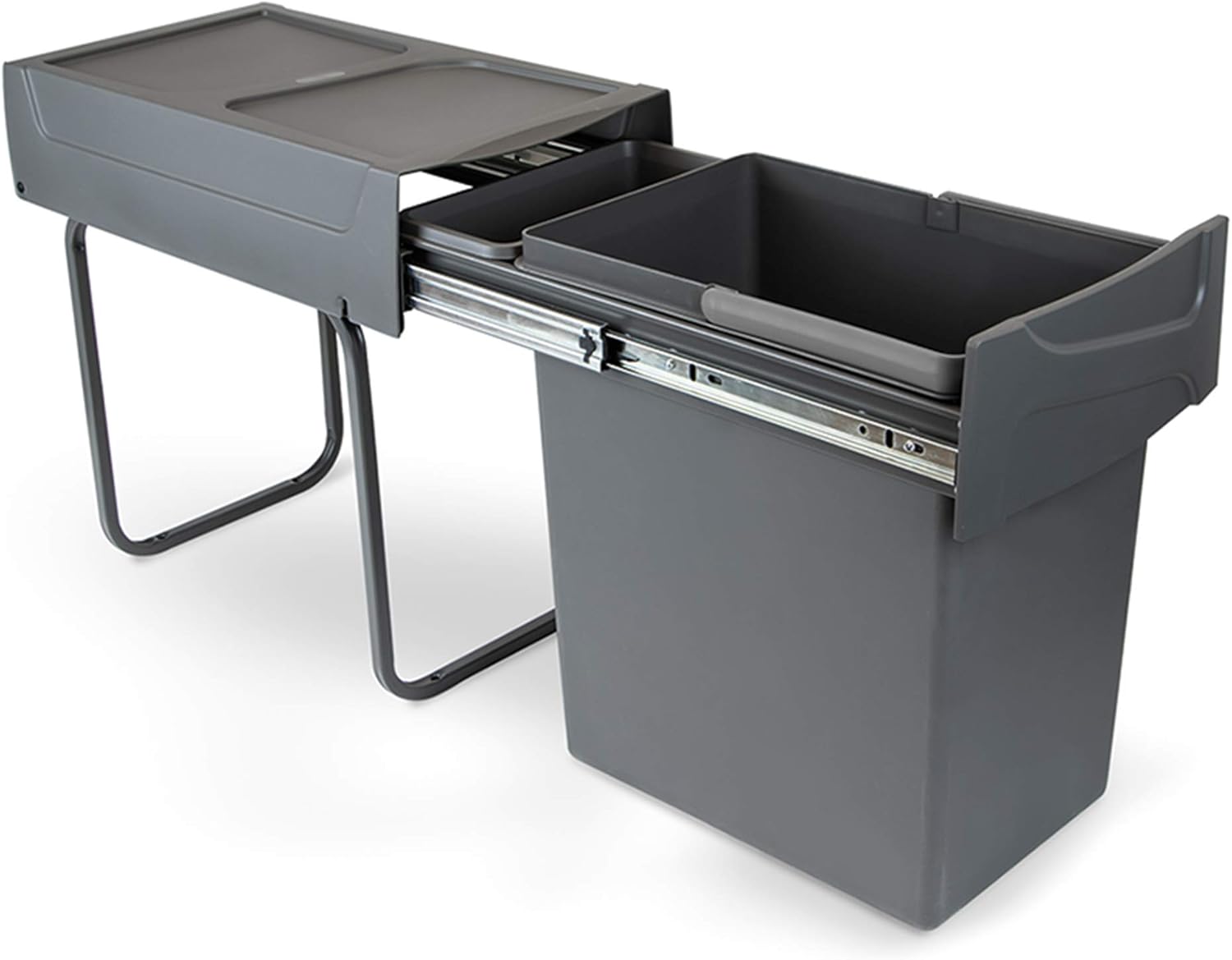 Emuca Kitchen Waste Bin with Bottom Fixing, Pull-Out Recycle Bin, 1x20 L, Steel and Plastic, Charcoal Gray