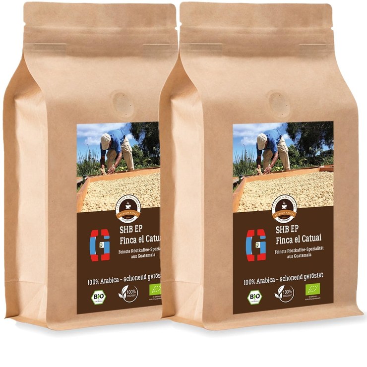 Kaffee Globetrotter Coffee Globetrotter - Organic Guatemala SHB EP Finca El Catuai - 2 x 1000 g Medium Ground - for Fully Automatic Coffee Grinder - Roasted Coffee from Organic Cultivation | Refill Pack Economy Pack