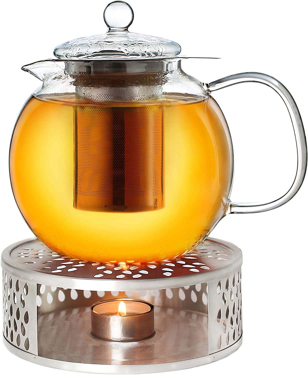 Creano Glass Teapot 1.7 L 3-Part Tea Maker with Integrated Stainless Steel Strainer and Glass Lid, Ideal for Making Loose Teas, Drip Free, All-in-One