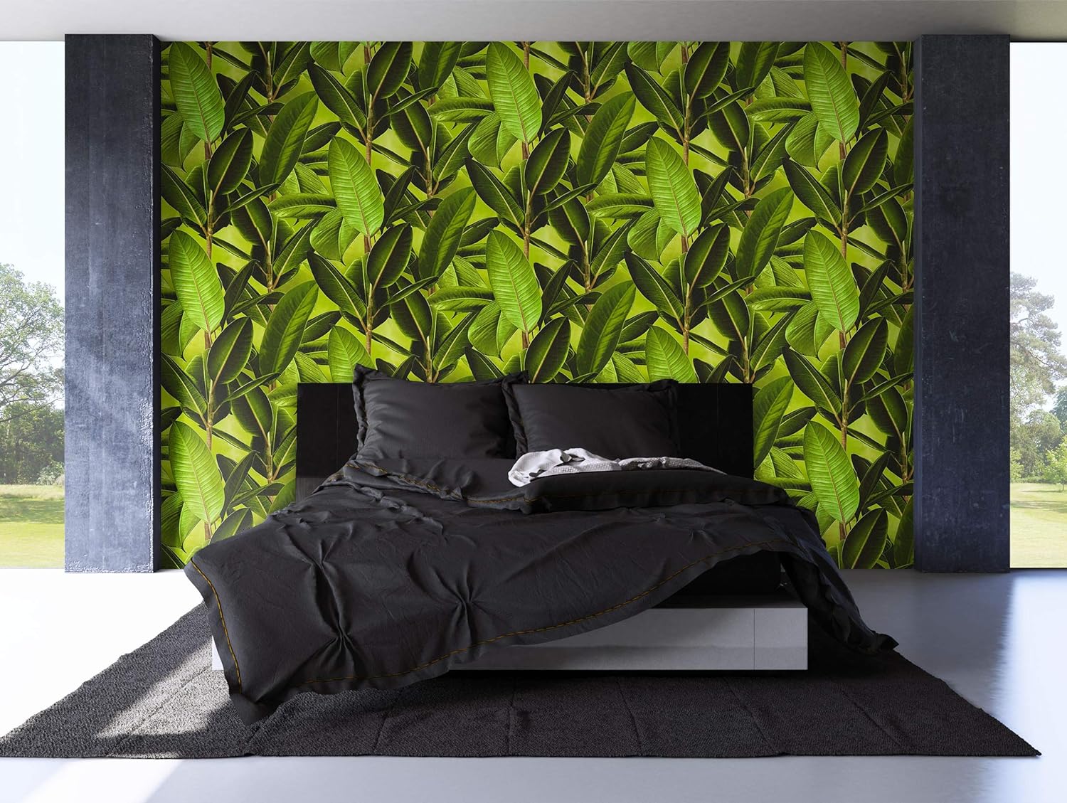 Newroom Design Newroom Flower Wallpaper Green Flowers Leaves Floral Non-Woven Wallpaper Br