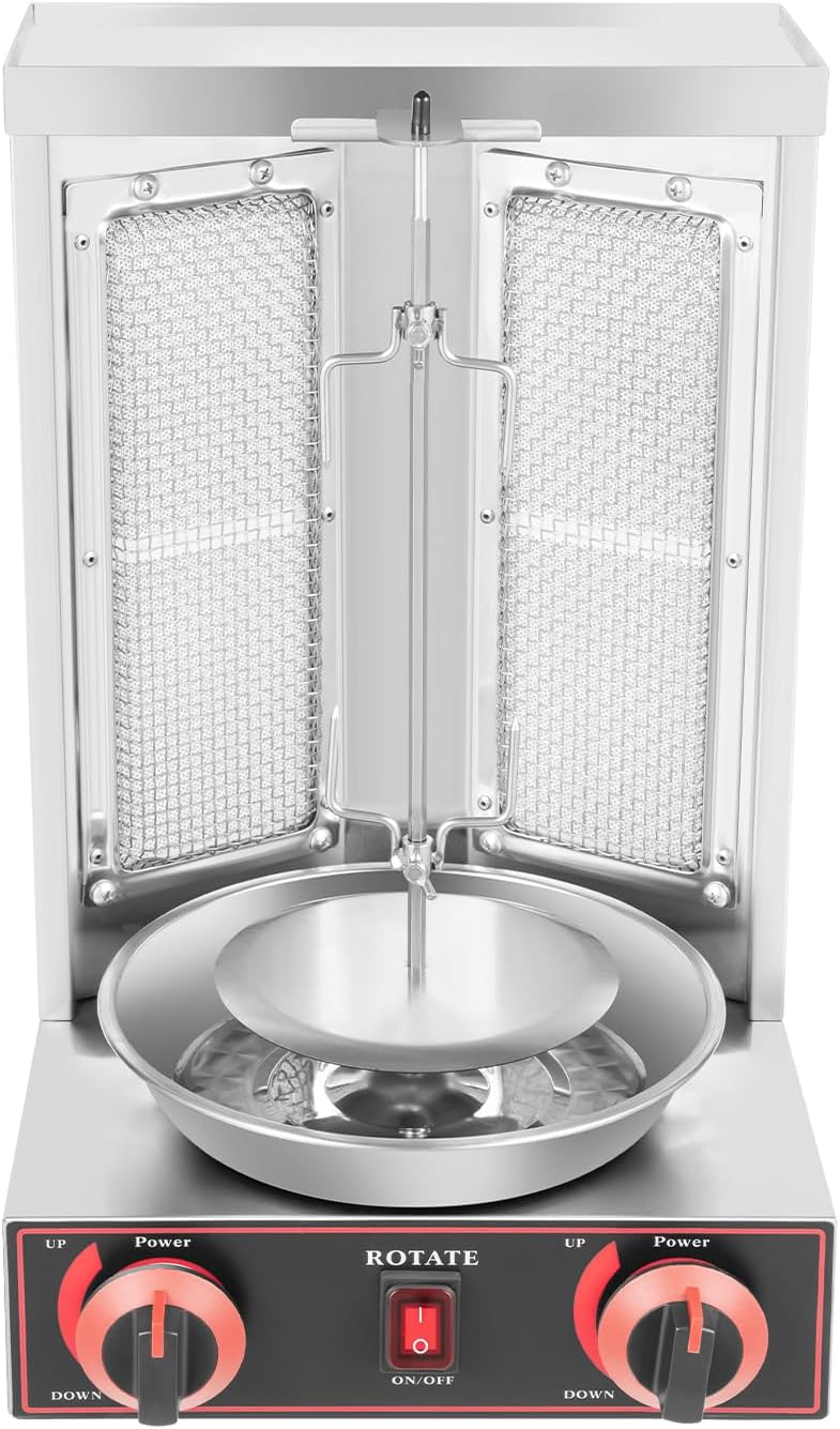 Doner Kebab Barbecue Kebab Skewer, 3000 W Doner Grill with 2 Burners, Gyros Electric Grill, BBQ, Table Grill, Vertical Grill Made of Stainless Steel Including Can Also Be Used as a Kebab Grill