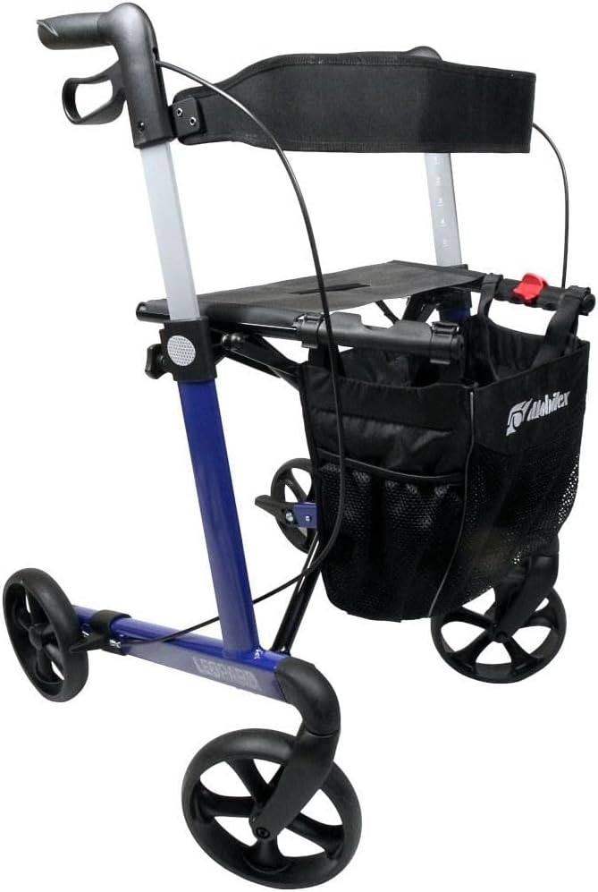 FabaCare Lightweight Leopard Rollator Aluminium Rollator Lightweight Foldable Indoor and Outdoor Full Equipment Load 150 kg Blue