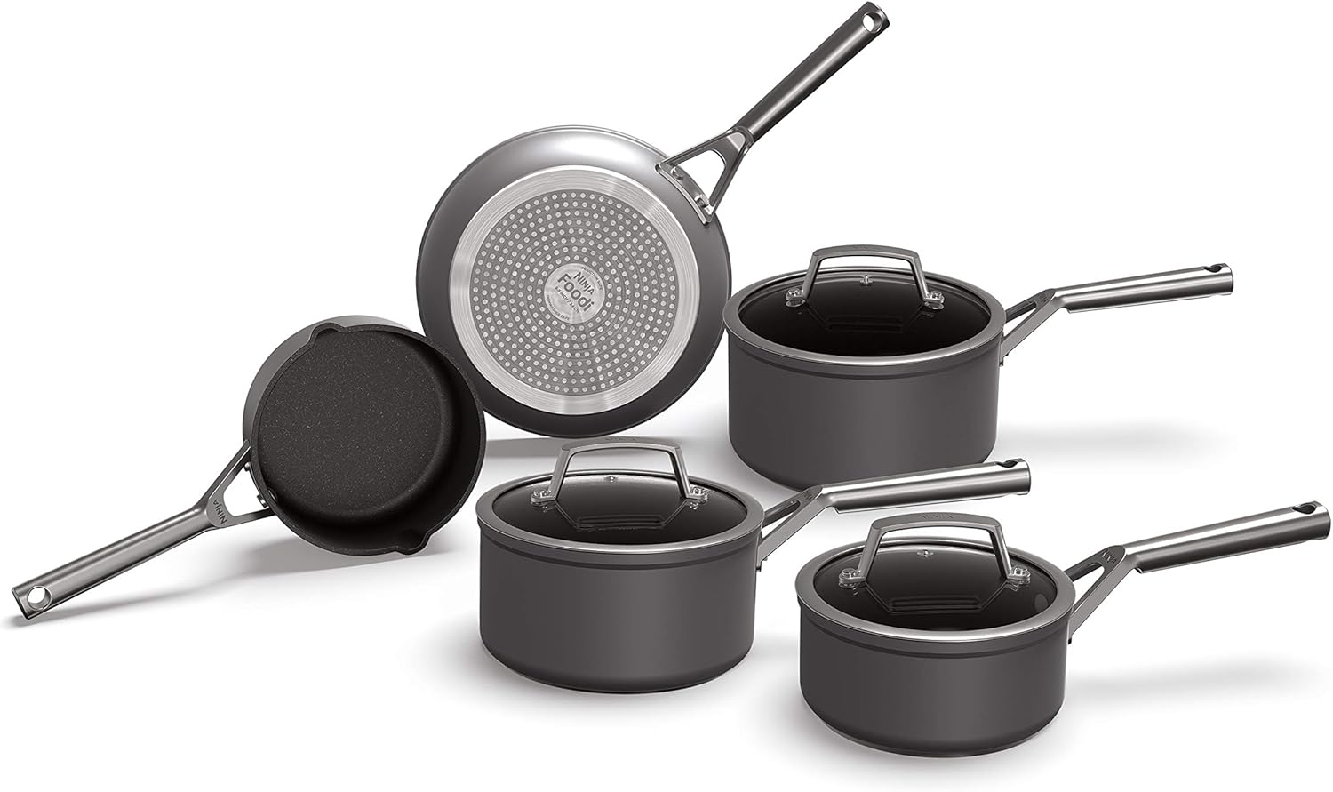 Ninja Foodi ZEROSTICK 5-Piece Hard Anodised Aluminium Pan Set, [C35000UK] Non-Stick Coating, Induction Compatible
