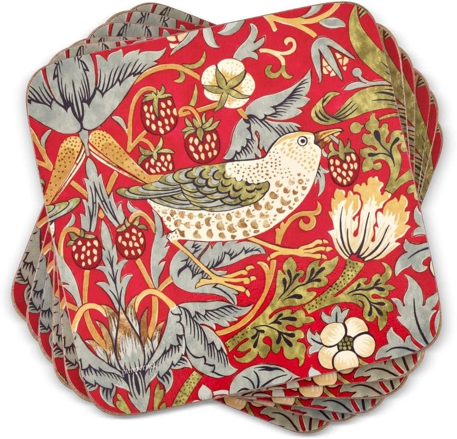 Portmeirion Pimpernel Strawberry Thief Red Coasters, Set of 6