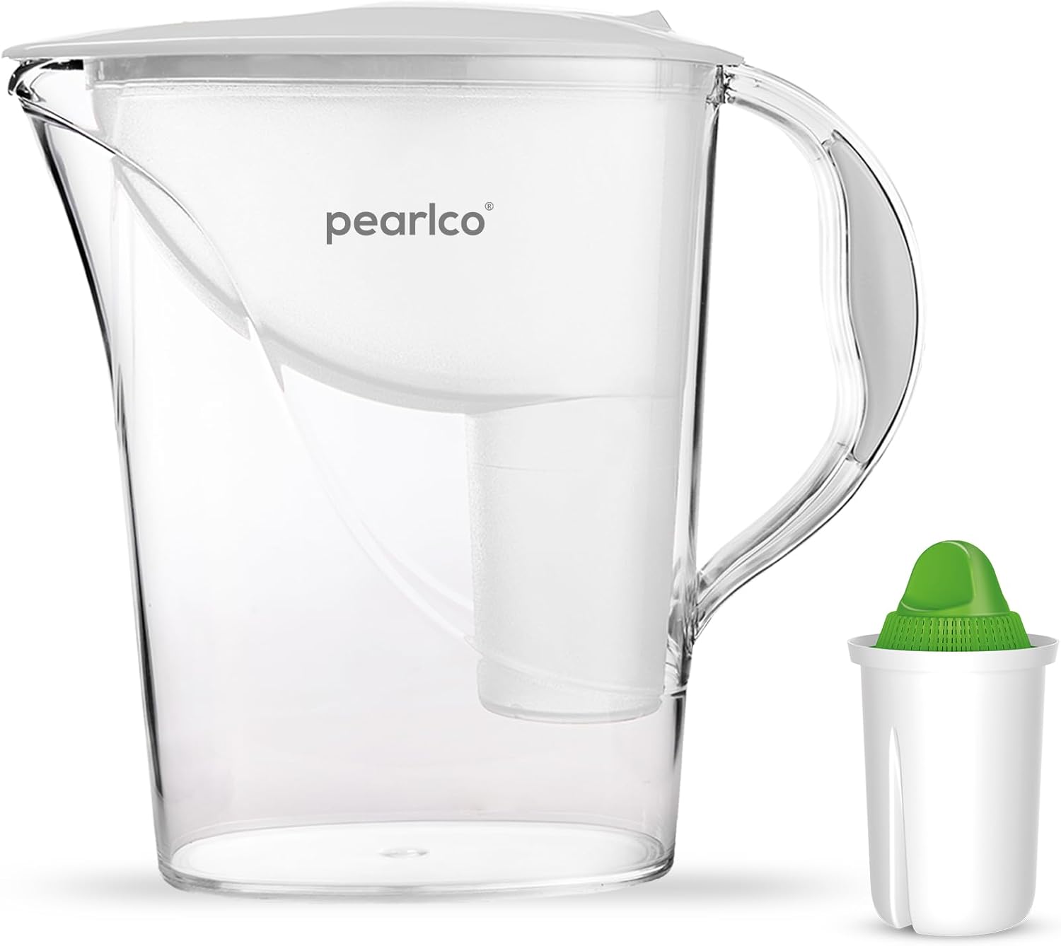 PearlCo - Standard Water Filter (White) with 1 Alkaline Classic Filter Cartridge - Fits Brita Classic