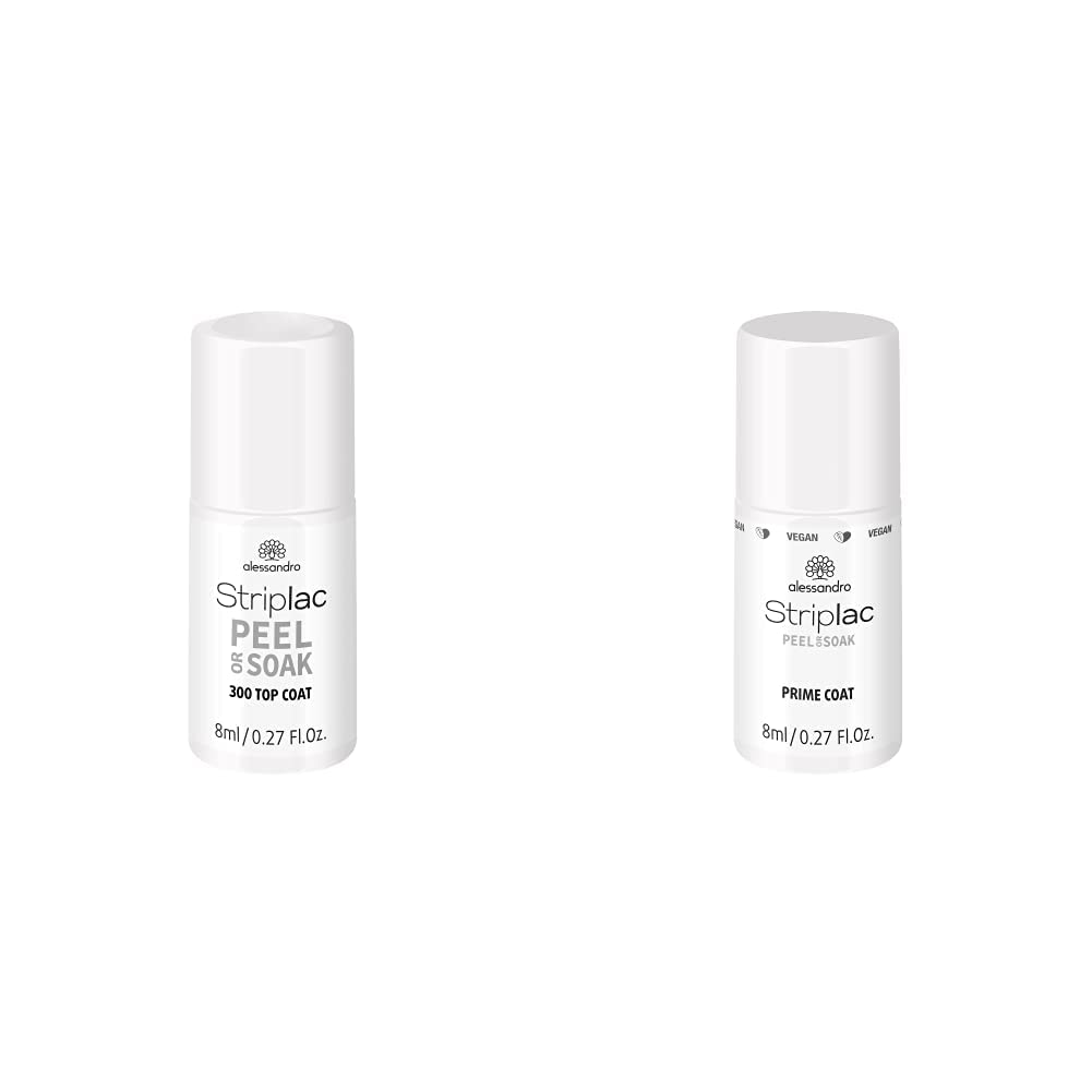 Alessandro Striplac Peel or Soak Vegan Top Coat - Led Top Coat, 8 Ml & Striplac Peel or Soak - Vegan Prime Coat - Nail Polish for Perfect Hold of Striplac Peel Or Soac - 8 ml