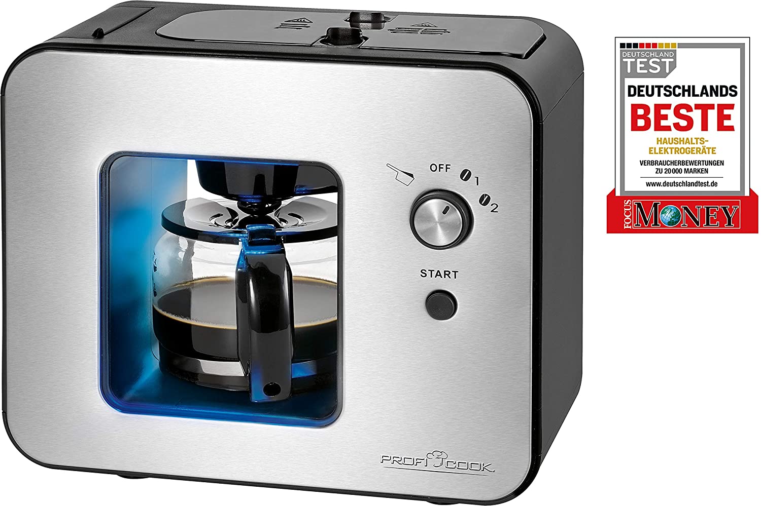 Profi Cook ProfiCook PC-KA 1152 Coffee Machine With Built-in Coffee Grinder, 2-in-1 - Coffee Grinder and Brewing in One, 2 Grinding Settings (Fine and Coarse), Stainless Steel Front