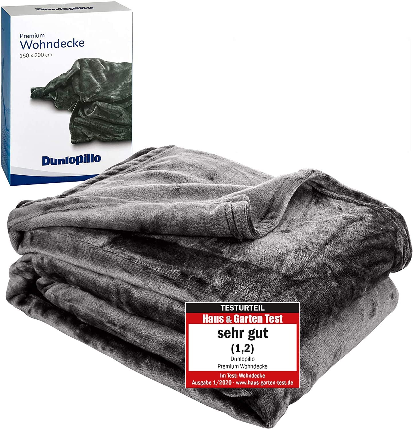 Dunlopillo Premium Blanket, 150 x 200 cm, Platinum Grey Cuddly Blanket, Extra Soft TV Blanket, Silky, Shining, Made in Germany