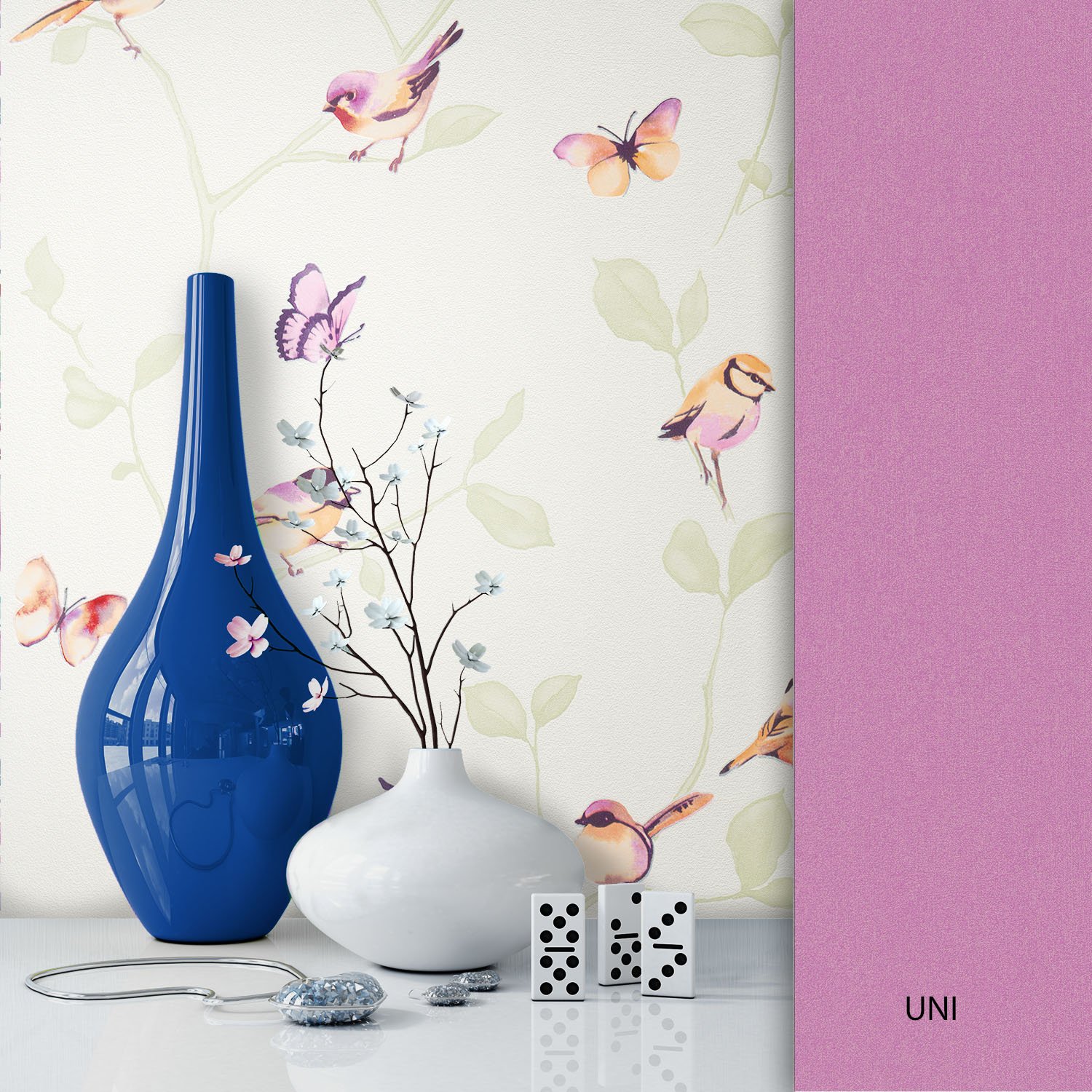 Newroom Design Newroom Flower Wallpaper White Non-Woven Wallpaper Green Modern Design Look
