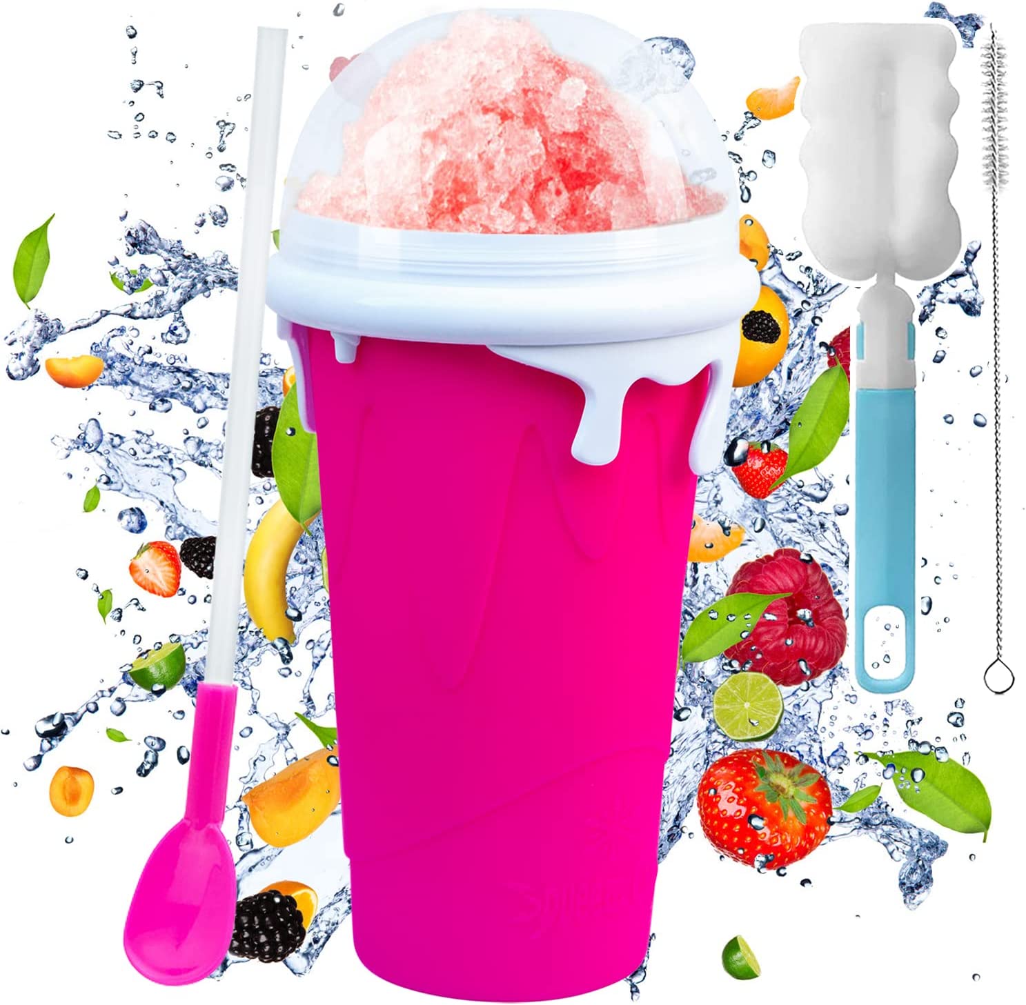 FJZZ [Upgrade 500 ml] Slush Cup Silicone Squeeze Cup Slush Ice Cream Cup for Kneading Reusable Portable Quick Frozen Smoothies Cup with Straw Spoon for Delicious Slush Ice for Children and Family