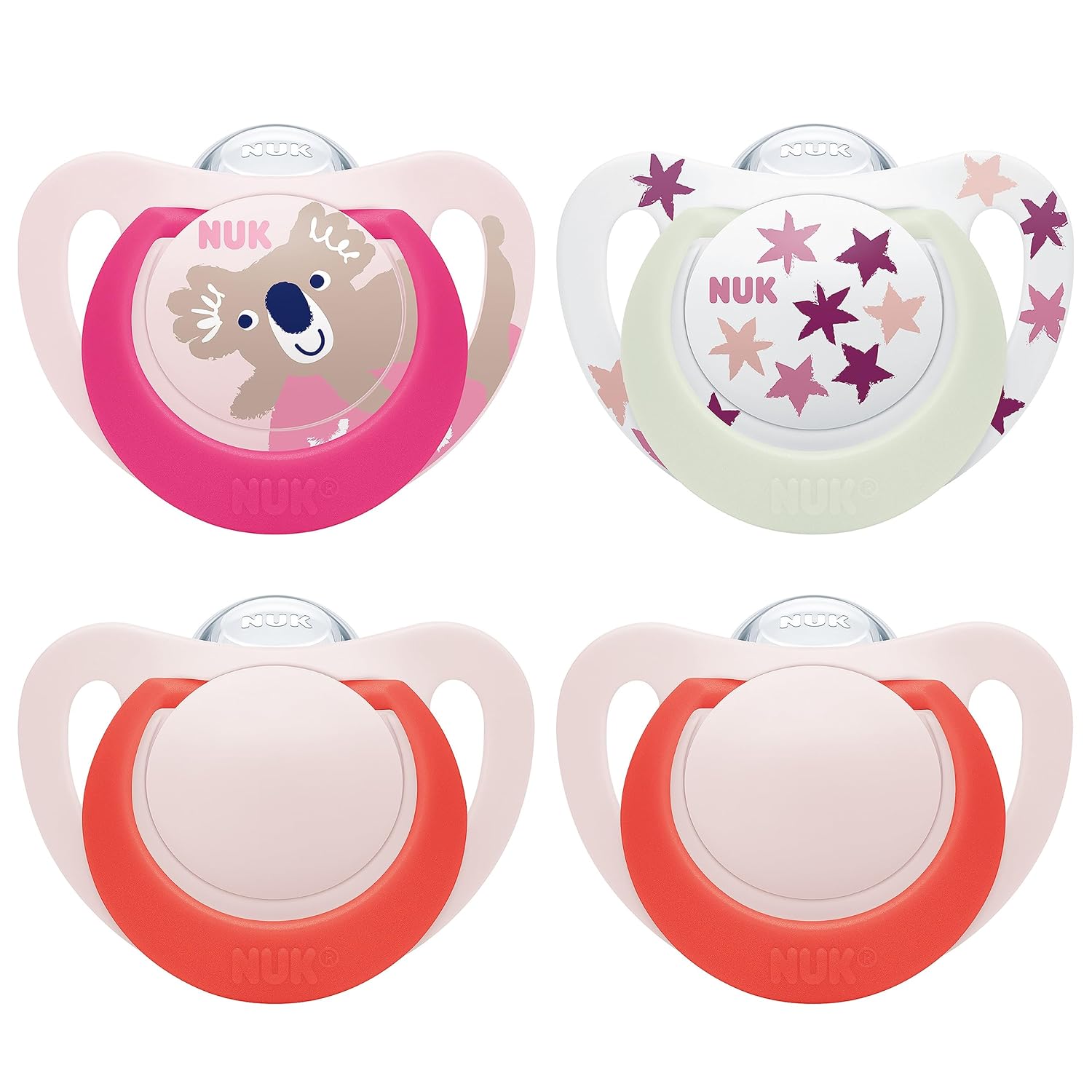 NUK Star Day & Night Baby Pacifier | 18-36 Months | Soothes 99% of Babies | BPA Free Silicone Pacifier | With Glow Effect for Easy Finding in the Dark | Koala | Pack of 4
