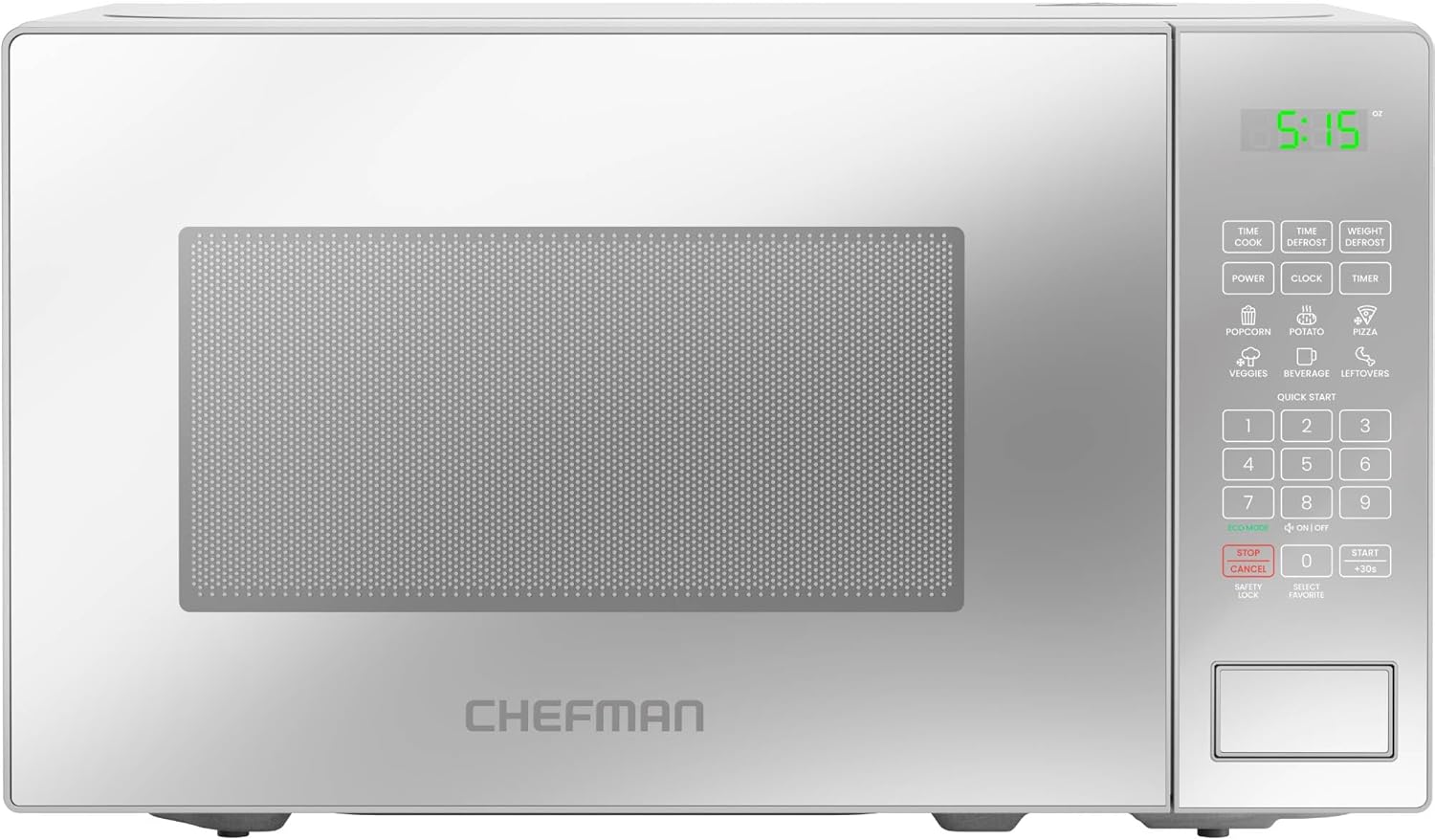 Chefman Microwave 20 L, 800 W, 6 Presets, 10 Power Levels, Digital Display, Eco Mode, Memory Function, Silent Mode, Child Lock