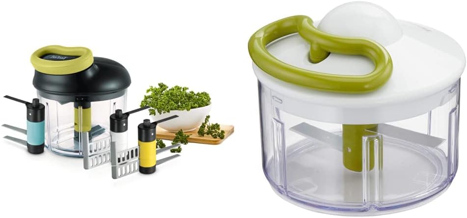 Tefal K13210 5-SECOND CHOPPER WITHOUT ELECTRICITY, 900 ml; Black/Green & 5-Second Chopper K13304 | No Electricity | Capacity: 500 ml white/green/transparent