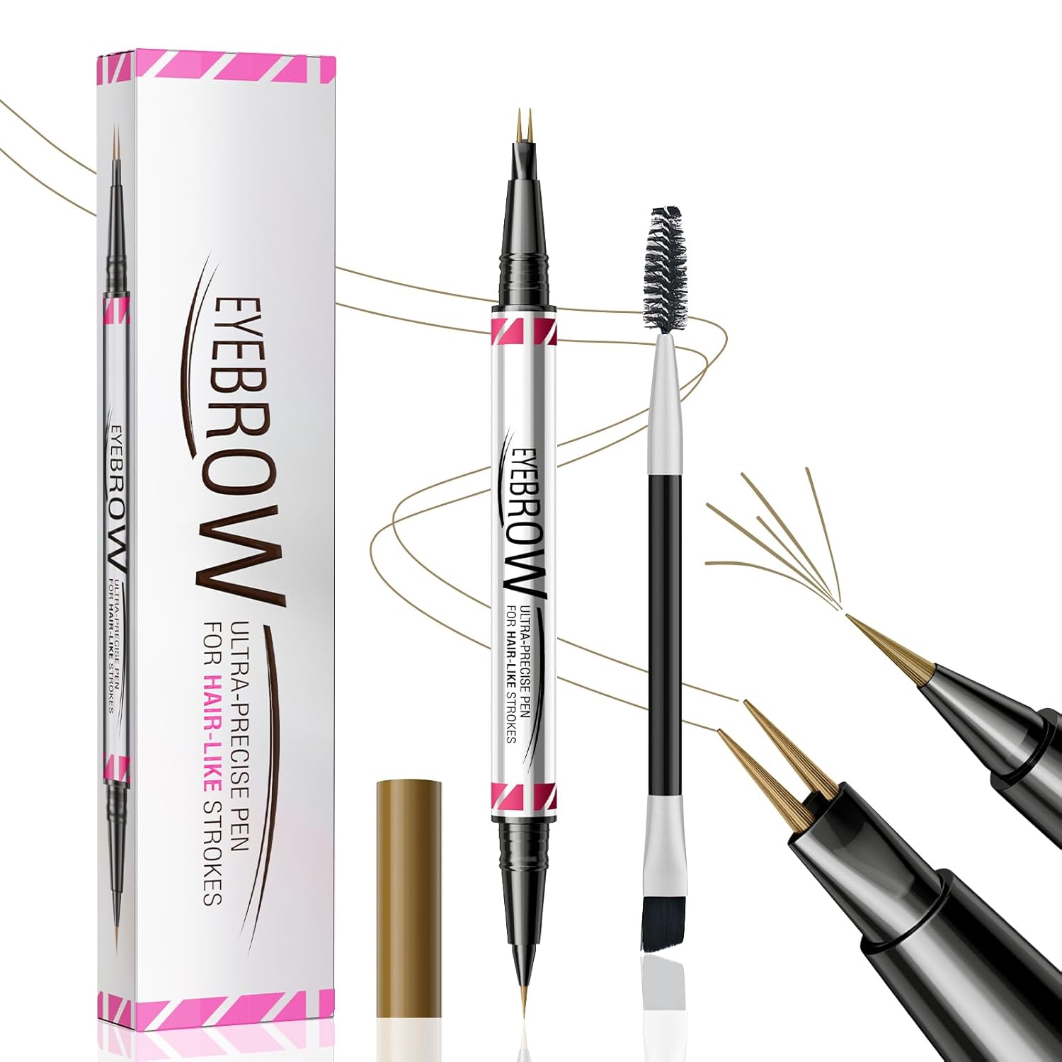 Ceboic Eyebrow Pencil, Waterproof 2-in-1 Dual-Ended 3D Microblading Eyebrow Pencil with 2 Micro Fork Tips, Smudge-proof Eyebrow Pencil Creates Natural Eyebrow Color, Light Brown