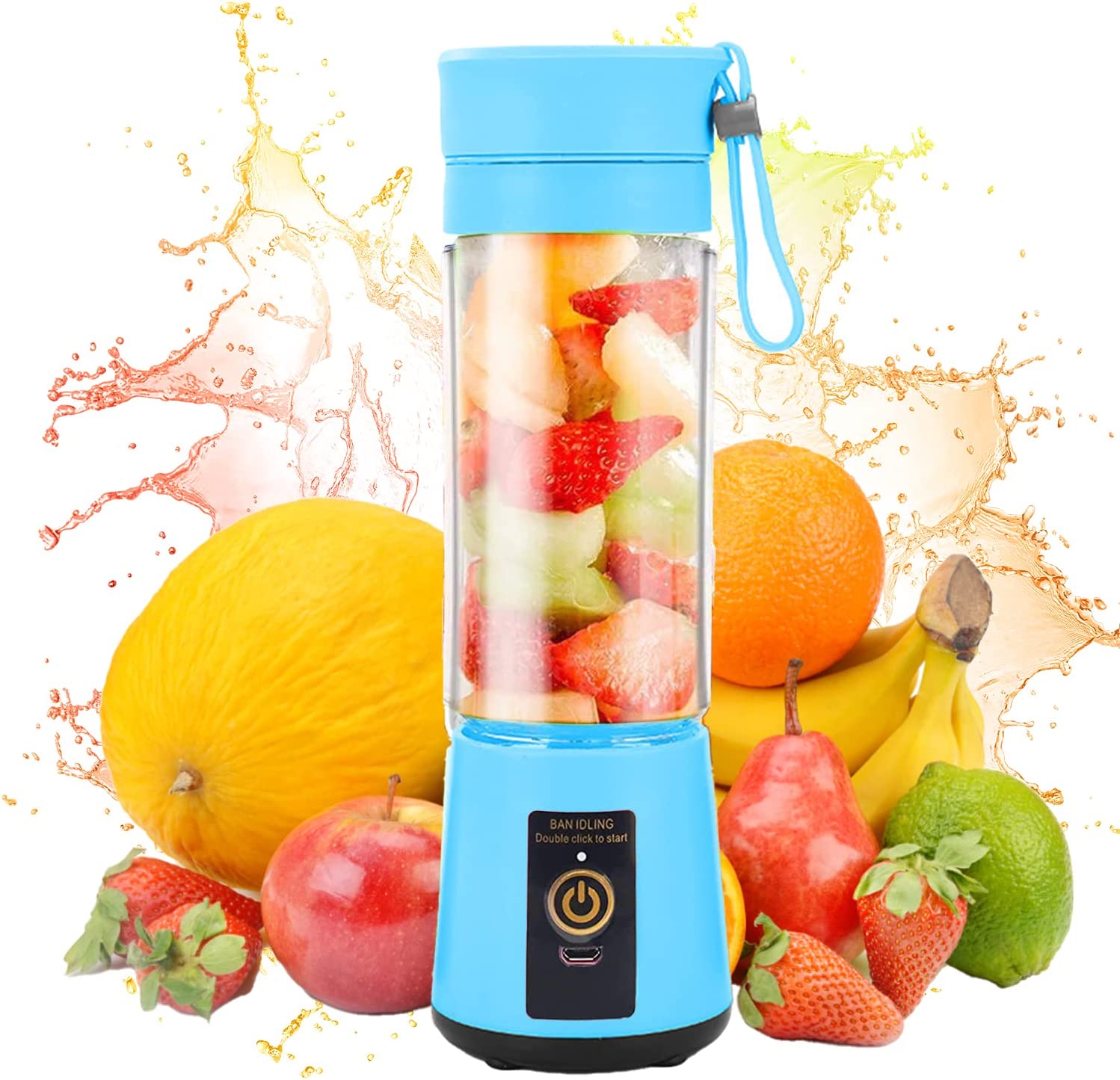 VORAE Portable Blender - Rechargeable 6-Sheet Blender Cup | Travel Blender for Fresh Juice Shakes and Smoothies | For Home, Sports, Outdoor, Travel (Blue)