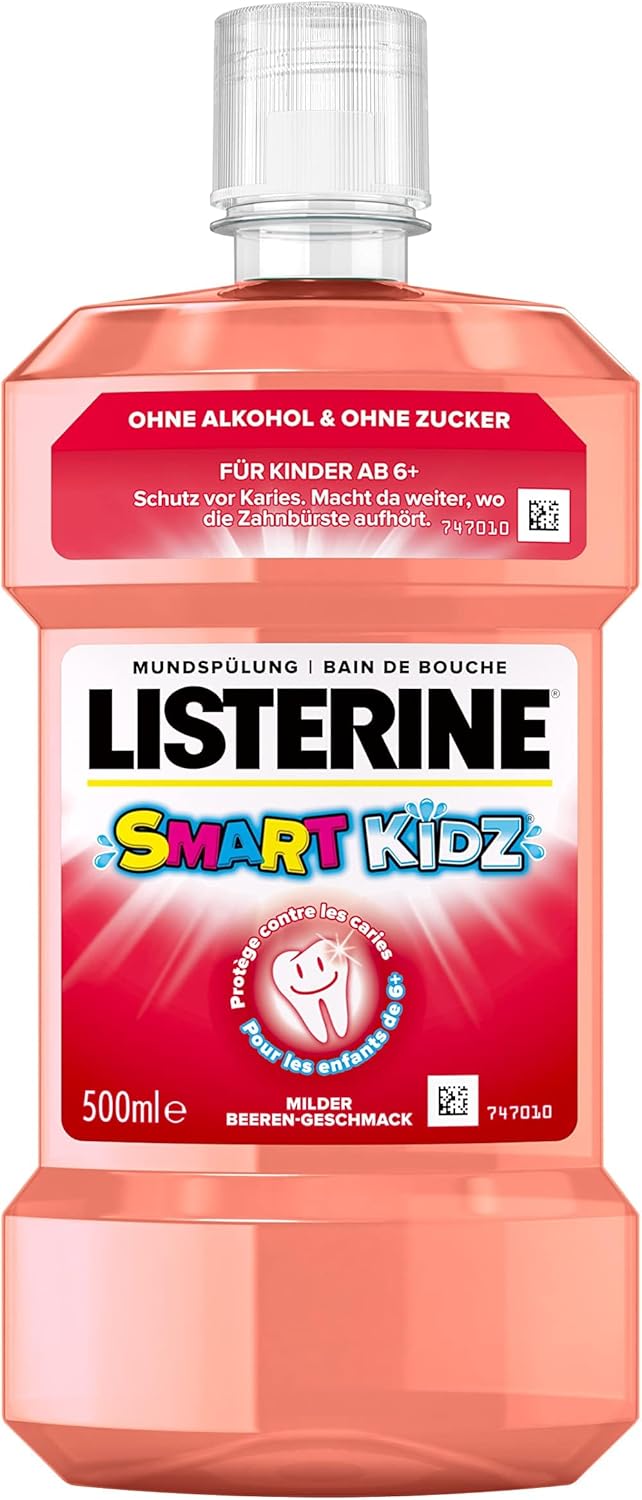 LISTERINE Smart Kidz Mild Berry 500 ml, Antibacterial Children's Mouthwash without Alcohol and Sugar, Mouthwash Protects Against Caries, Suitable for Children from 6 Years