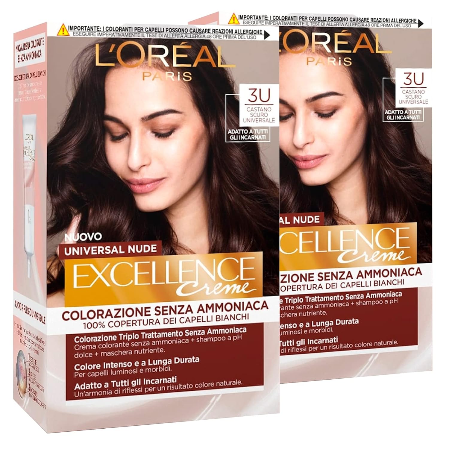 2 x L\'Oréal Paris Excellence Cream Universal Nude Permanent Dark Brown 3U Triple Treated - 2 Colors