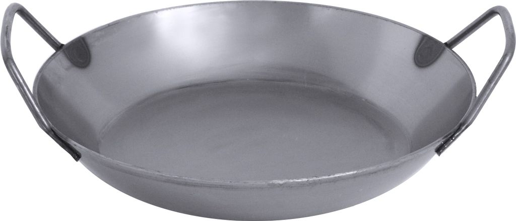 Contacto Paella iron pan, induction-compatible, with two handles, available in 40 cm size.