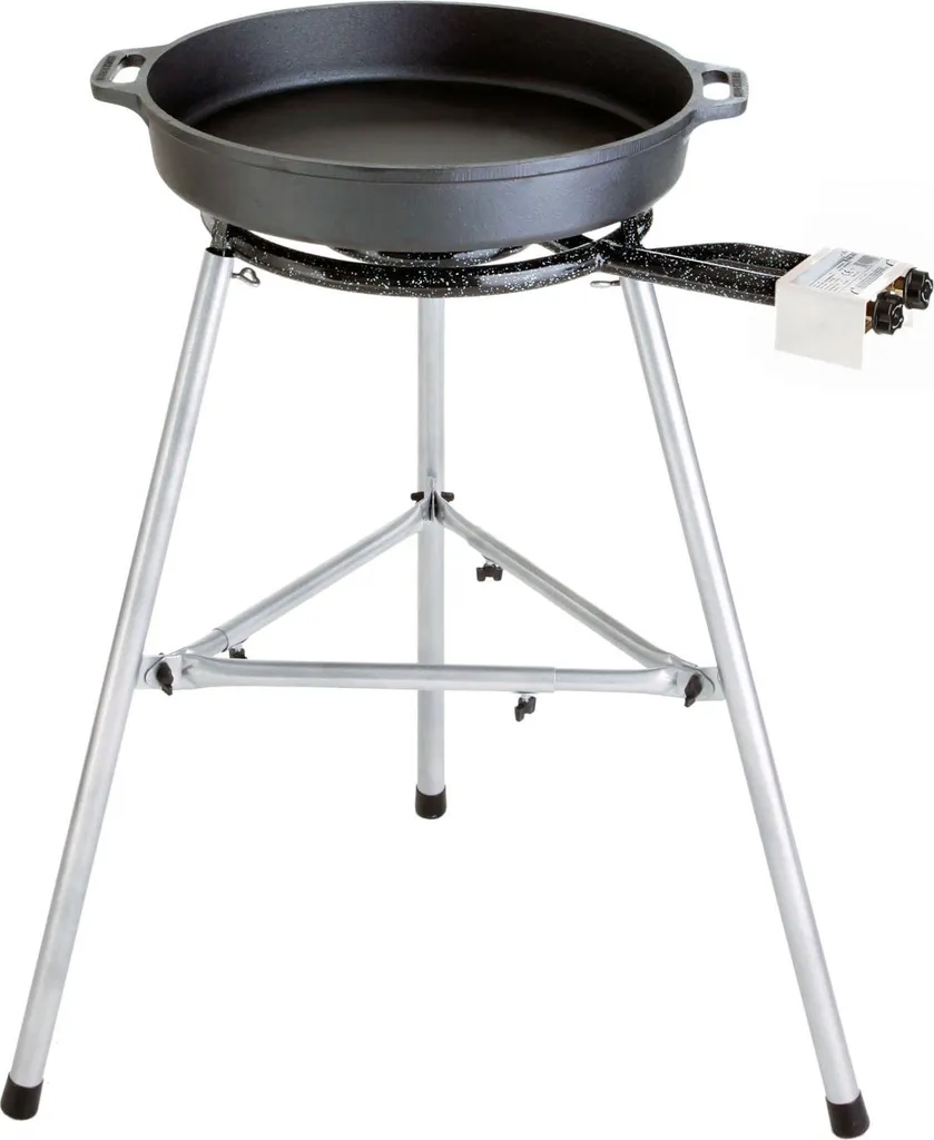 Paella World cast iron pan set 2 with 50 cm pan, 40 cm 2-ring burner, 11.4 kW output, 150 kg load capacity, including paella guide and windscreen