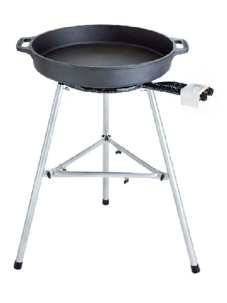Paella World Cast Iron Pan Set 3, 60cm Pan, 40cm 2-Ring Burner, 11.4kW, Tripod Stand, Paella Guide, FREE Stainless Steel Spring Windscreen