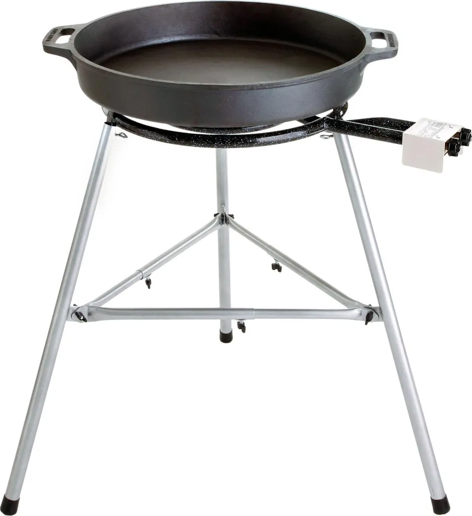 Paella World Cast Iron Pan Set 5: High-quality cast iron pans with an 80 cm diameter, including accessories and FREE stainless steel spring windscreen.