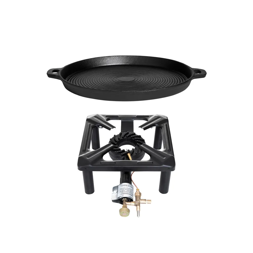 Paella World small gas cooker set 30x30x14 cm with cast iron pan Ø 35 cm and flame failure device