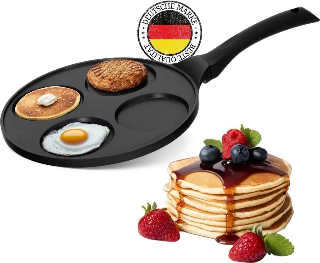 BIG-PAN Pancake pan, fried egg pan, Ø26cm, induction compatible, eye-catching pan, triple coating, Oladji frying pan, 4-hole pan, pancake, egg pan, mini pancakes
