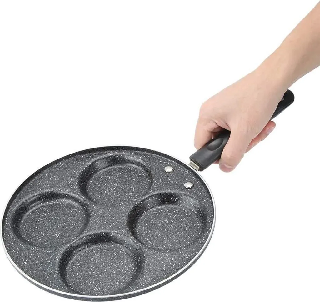 BundiGlassware Pancake pan, fried egg pan, 4-hole pancake pan, non-stick pan, 4-egg fried egg burger pan, non-stick crepe pan for gas