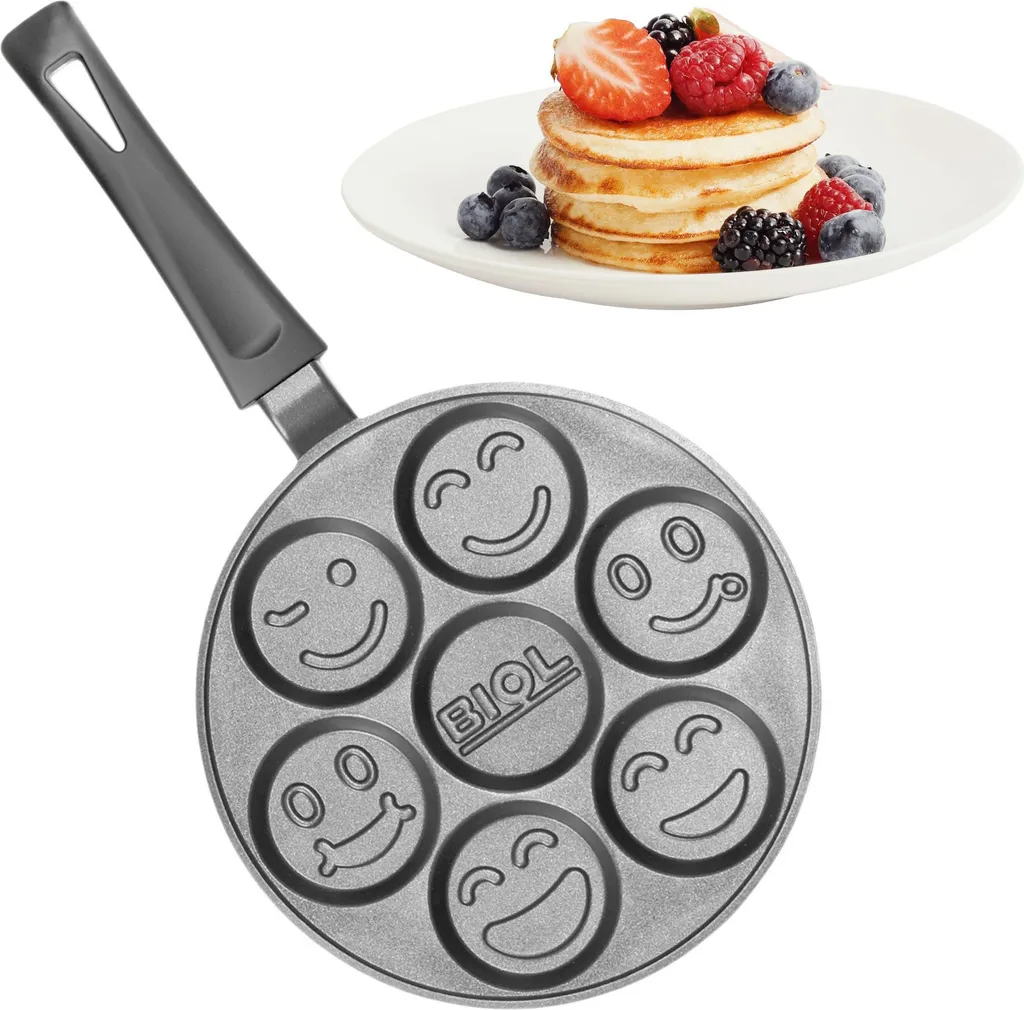 BIG-PAN Pancake pan Ø24 cm, eye-shaped pan, Greblon C2+ coating (made in Germany), NOT INDUCTION SUITABLE, 7-hole frying pan