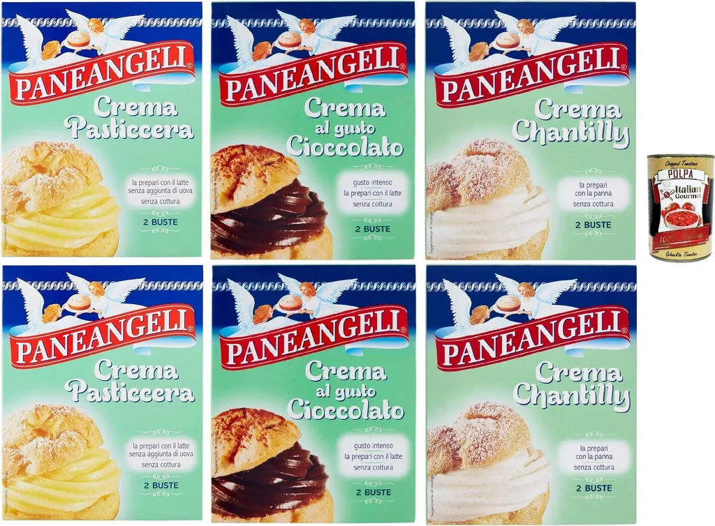 Cameo Paneangeli crema test pack: Chantilly cream chocolate pudding powder mix, with a delicate vanilla flavor (6 pieces) + Italian Gourmet polpa (400g) 400g