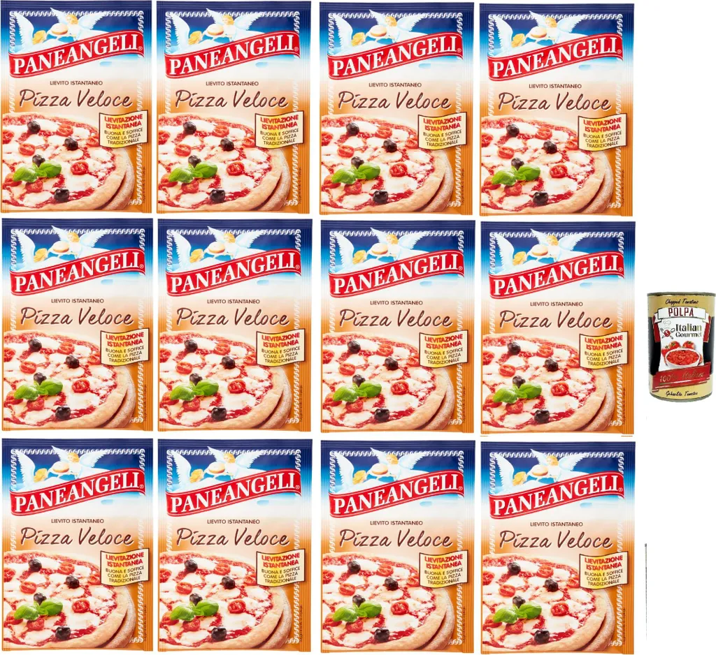 Cameo Paneangeli Lievito Istantaneo Pizza Veloce, Fast Instant Yeast, instant yeast mix 12x 26g with dehydrated brewer's yeast + Italian Gourmet polpa 400g