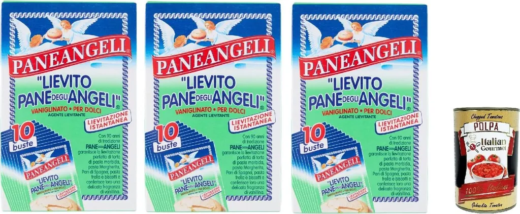 Cameo Paneangeli Lievito Pane degli Angeli Vaniglinato, Dolcious Yeast, Heasting Agent, instant yeast with a delicate scent of vanillin, vegan and gluten-free, 30 sachets of 16 g + Italian Gourmet polpa 400 g