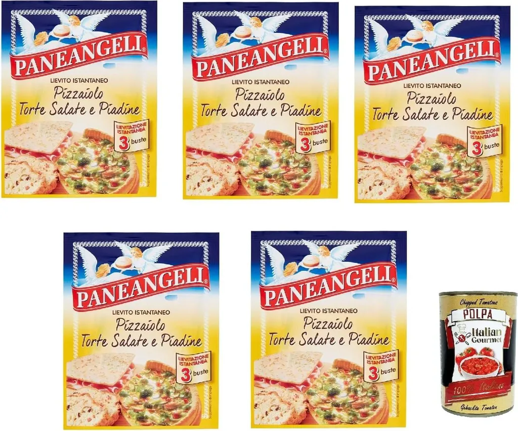 Lutz Paneangeli Lievito Pizzaiolo, instant yeast for preparing delicious savory dishes - 5 x 45g (3 sachets of 15g each) + Italian Gourmet polpa 400g