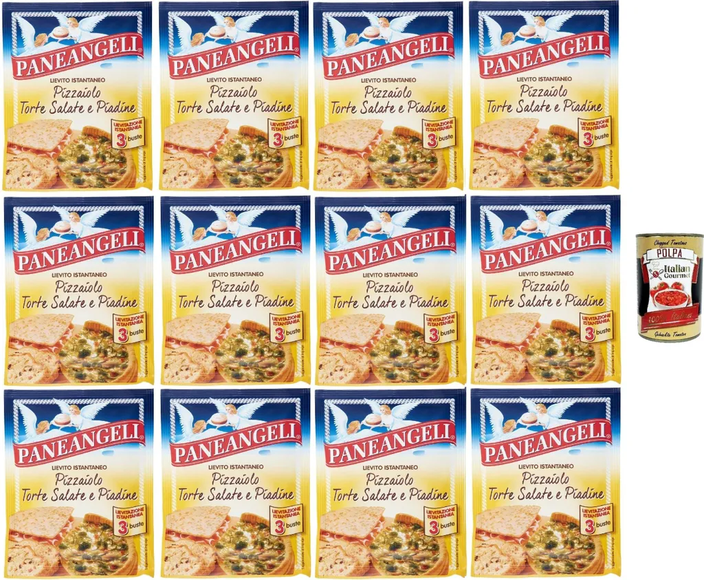 Cameo Paneangeli Lievito Pizzaiolo Torte Salate e Piadine instant yeast mix, instant yeast for savory cakes and piadine 12x 45g + Italian Gourmet polpa 400g