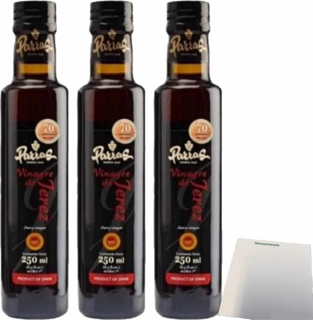 Parras Vinagre de Jerez Sherry-Essig 3er Pack (3x250ml Flasche) + usy Block