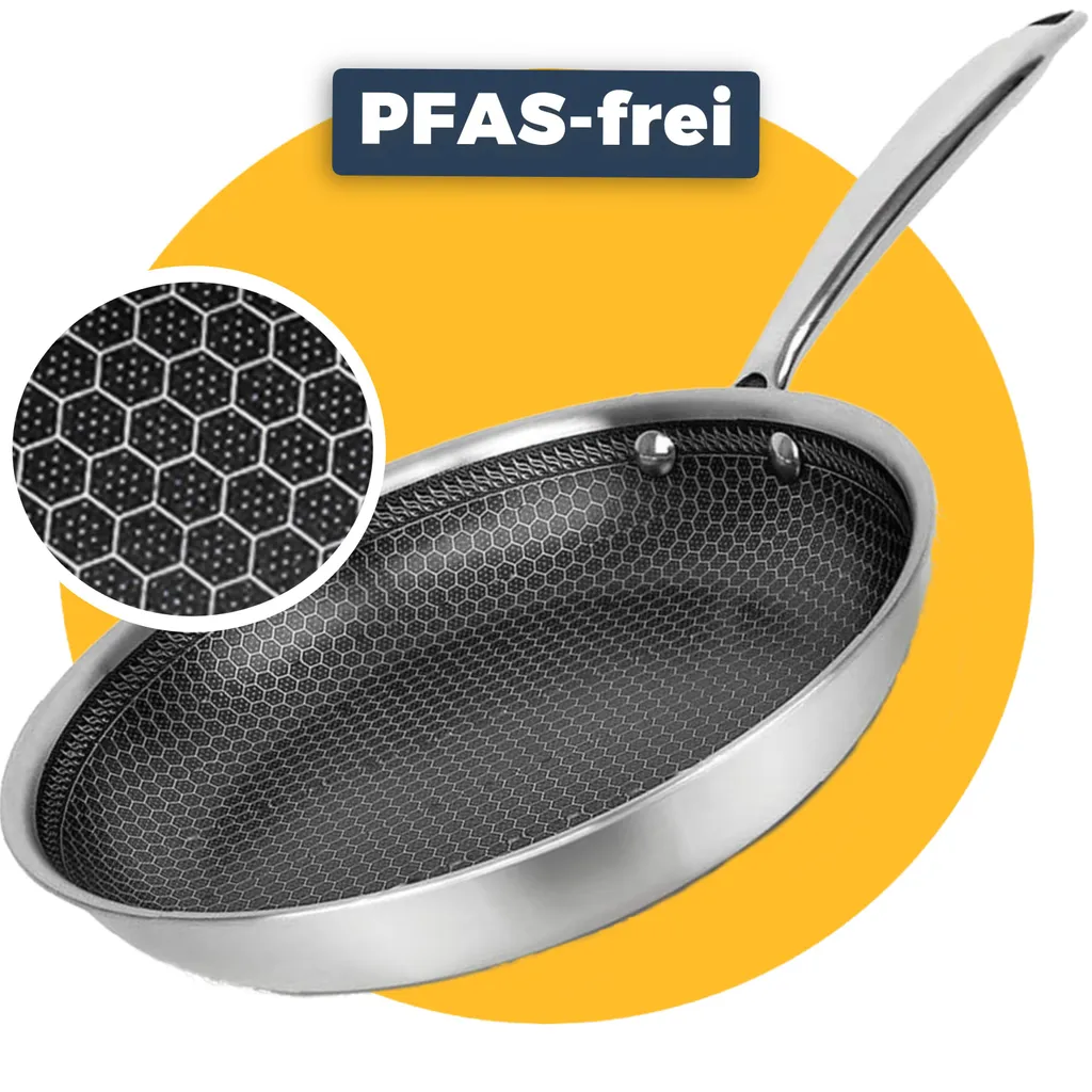 Pasper frying pan Ø 20 cm – Free of PTFE – Induction, electric, ceramic & gas – Stainless steel pan with honeycomb non-stick coating