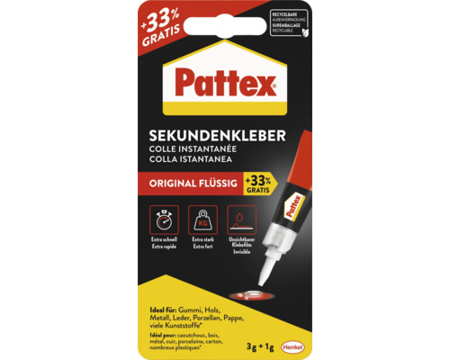 Pattex Original Liquid Super Glue 33% FREE - extra fast, extra strong, invisible adhesive film 4 g