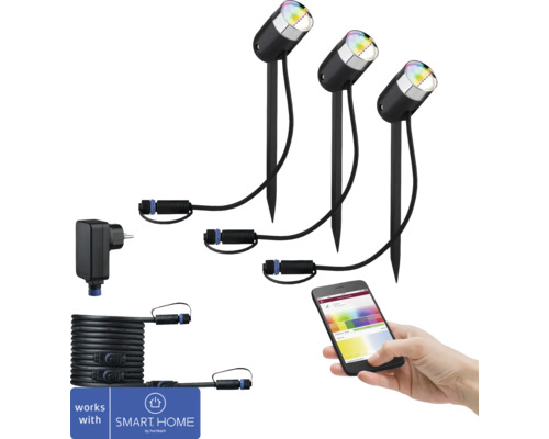 Paulmann Plug & Shine LED spot starter set RGBW IP44 3x4.5W 170 lm 3000-6500 K Pike anthracite 230/24V 3 pieces - Compatible with SMART HOME by hornbach