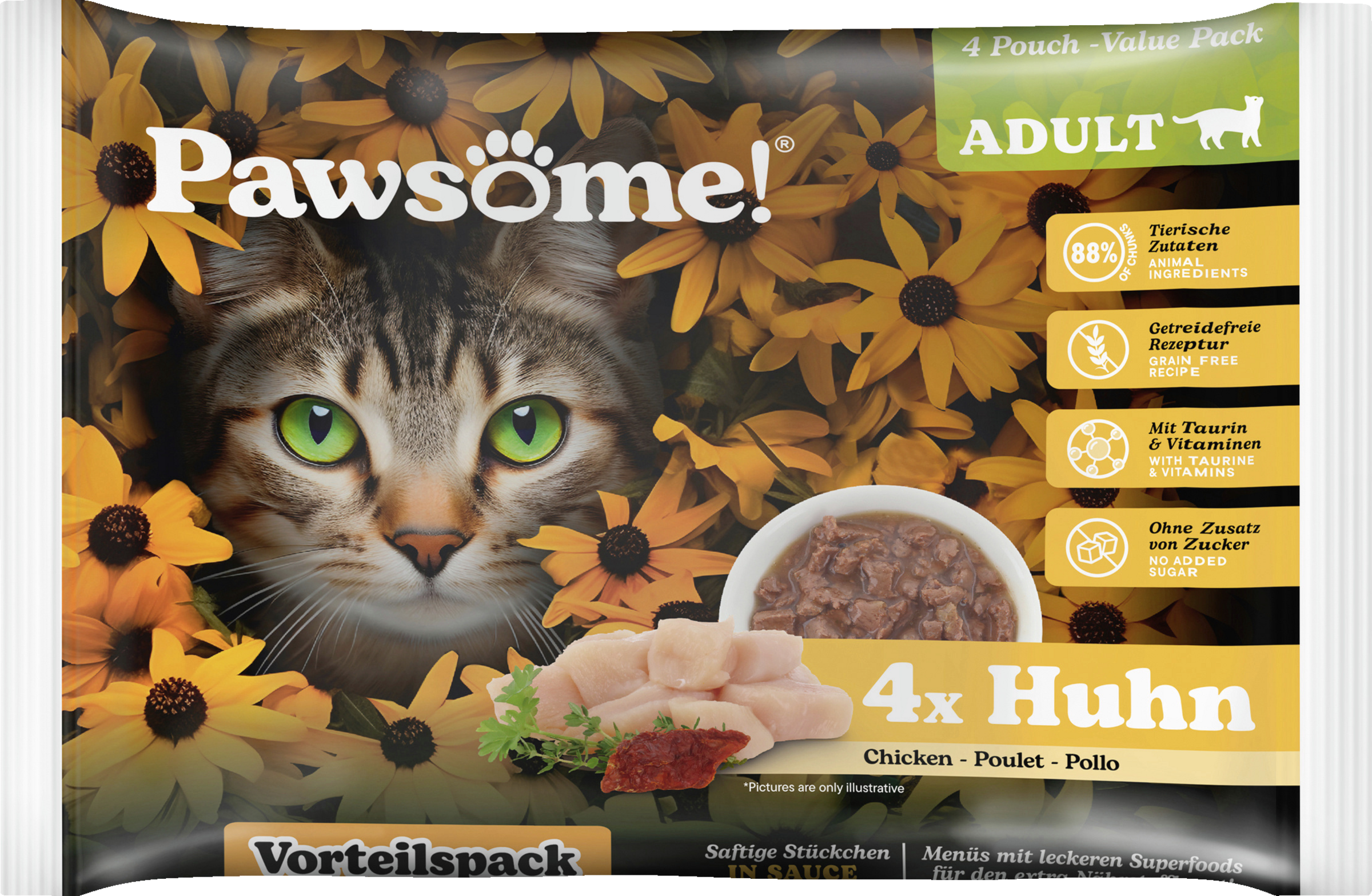 Pawsome Adult Chicken Flowpack 4-pack