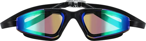 Adult swimming goggles, black frame, multicolored mirrored lenses, 1 pc.