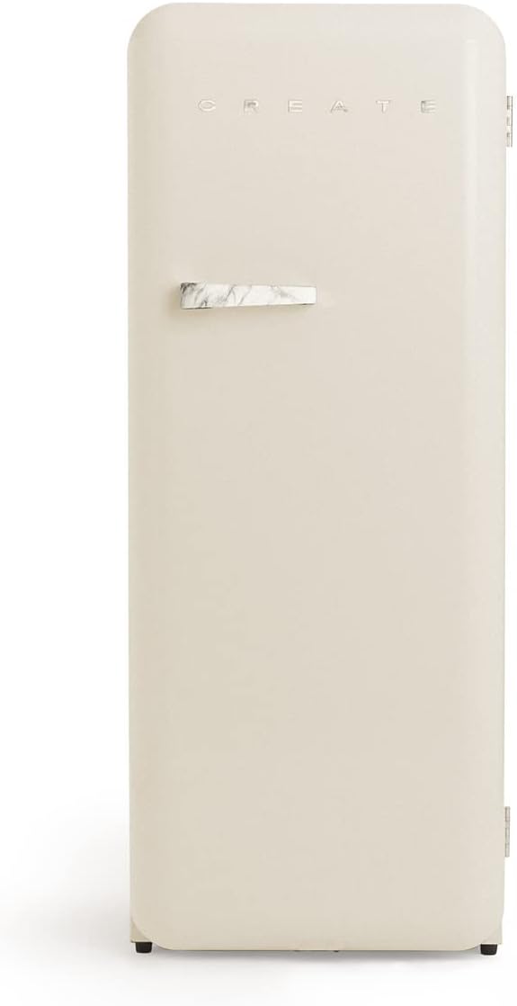 CREATE Retro Friend 150 Marble Fridge Freezer 281 L Cream White Marble Handle 102 W Low Energy Consumption 150 cm 3 Shelves Temperature Control 60 x 60 x 150 cm