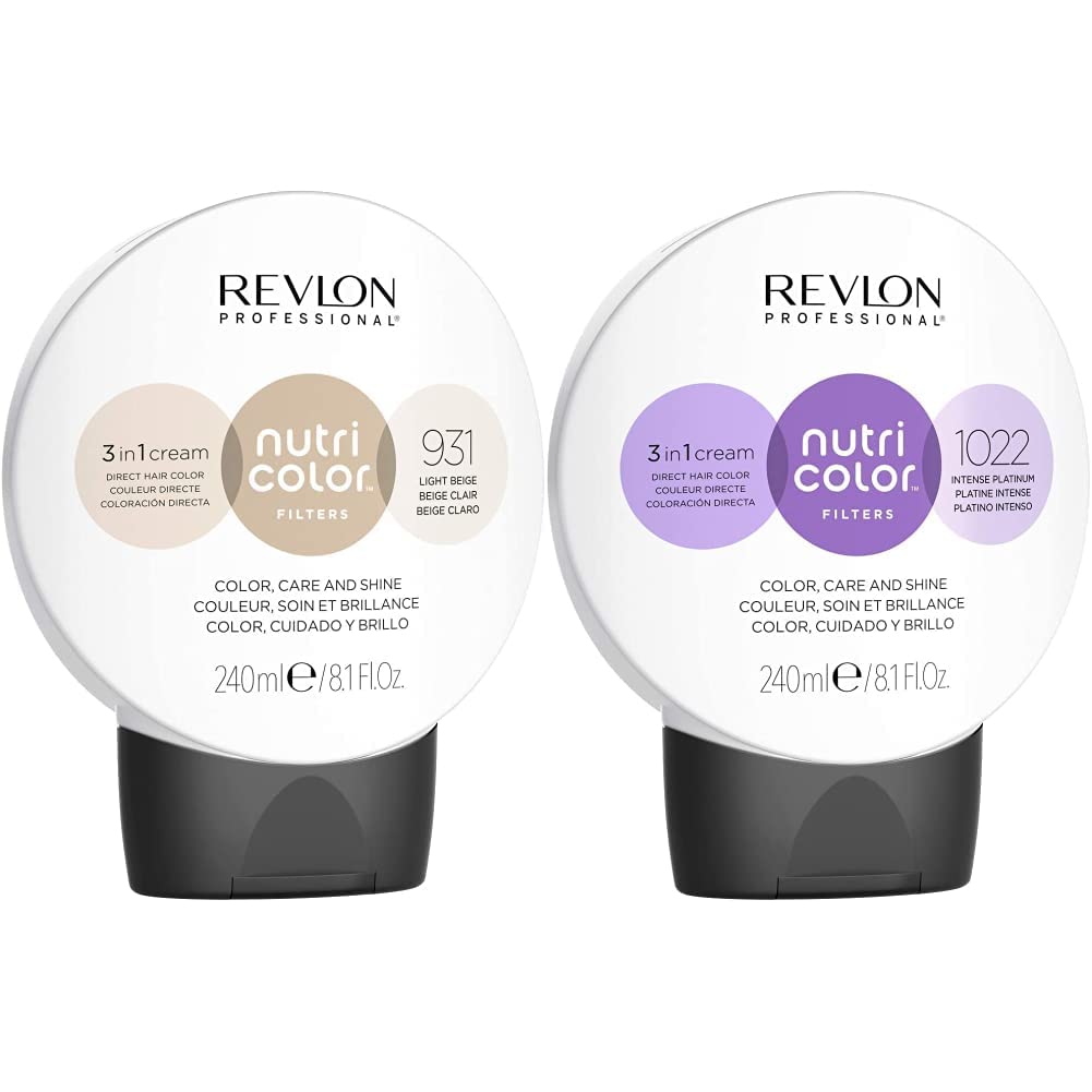 Revlon Nutri Colour Filters - Toning Filters 931 Light Beige, 240 ml & Nutri Colour Filters - Toning Filters 1022 Intensive Platinum 240 ml Nourishing Colour Mask with INSTA-PIC TECHNOLOGY™