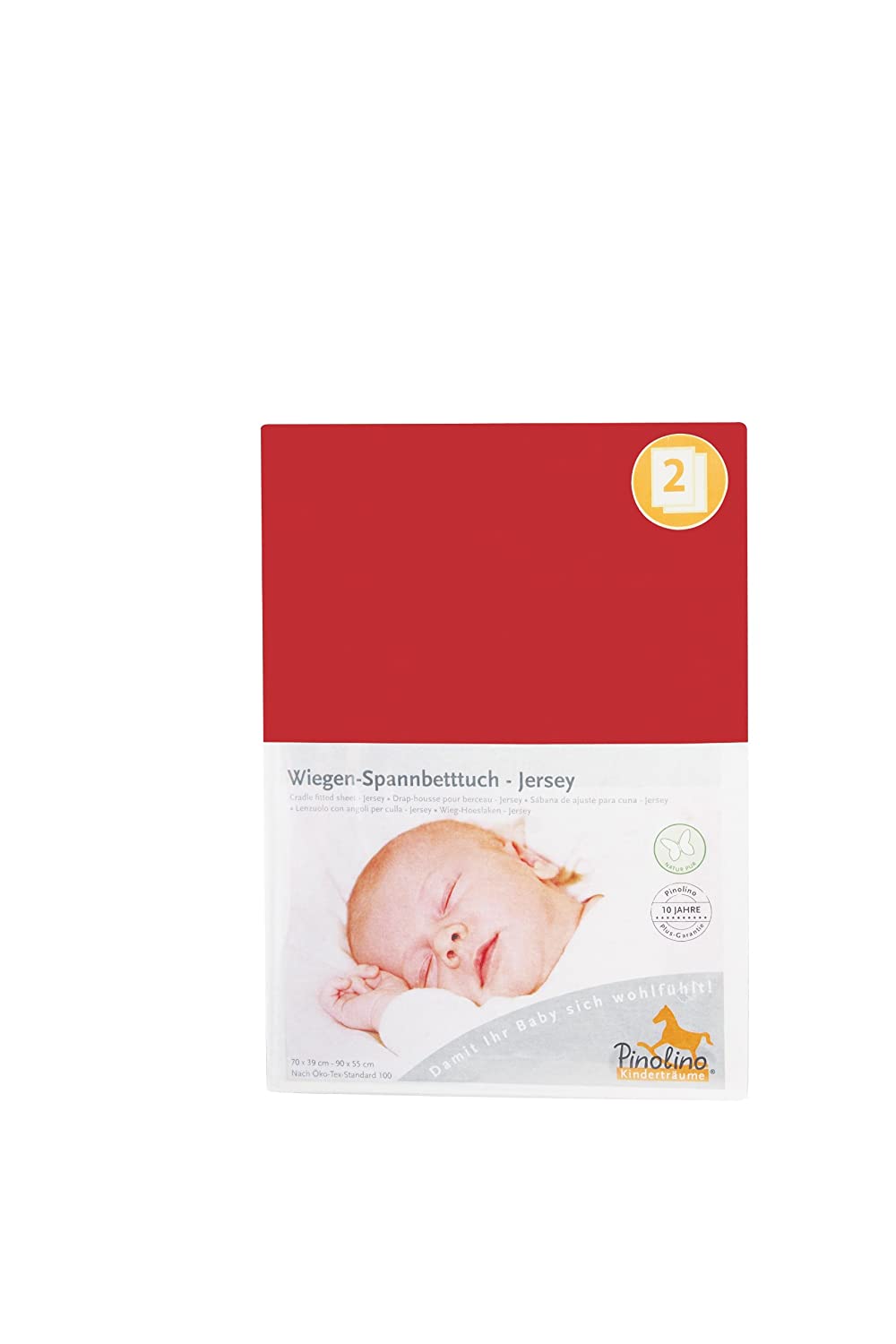 Pinolino 540004-5D Double Pack Fitted Sheet for Cots Red