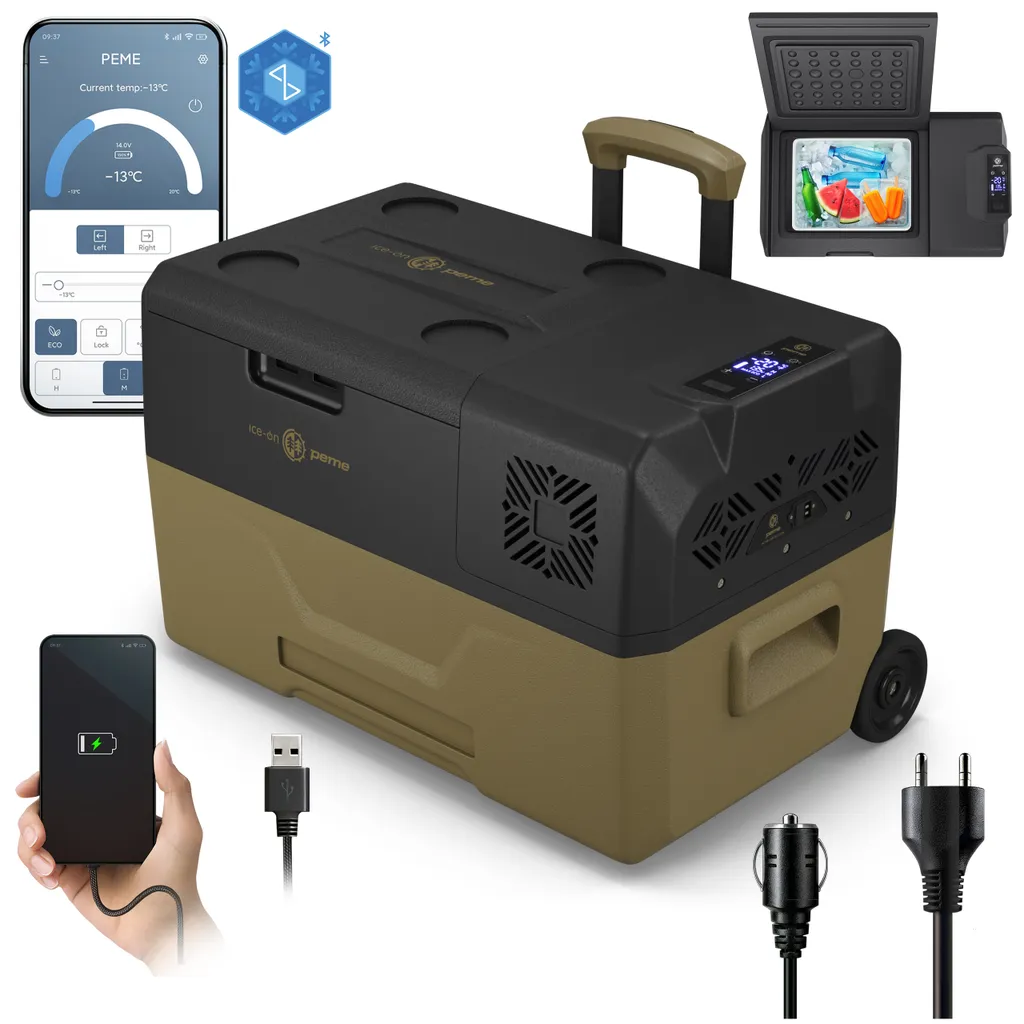 PEME Expedition 30 Compressor Portable Refrigerator – 27.8L, -20°C to +20°C, Smartphone Control, 2 Power Sources, ECO Mode, Transport Wheels, USB