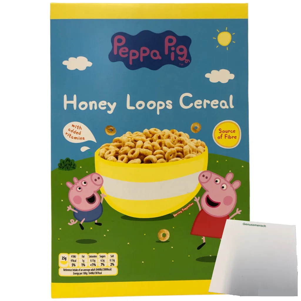 Peppa Pig Honey Loops Whole Grain Breakfast Cereal with Honey (375g Pack) + usy Block