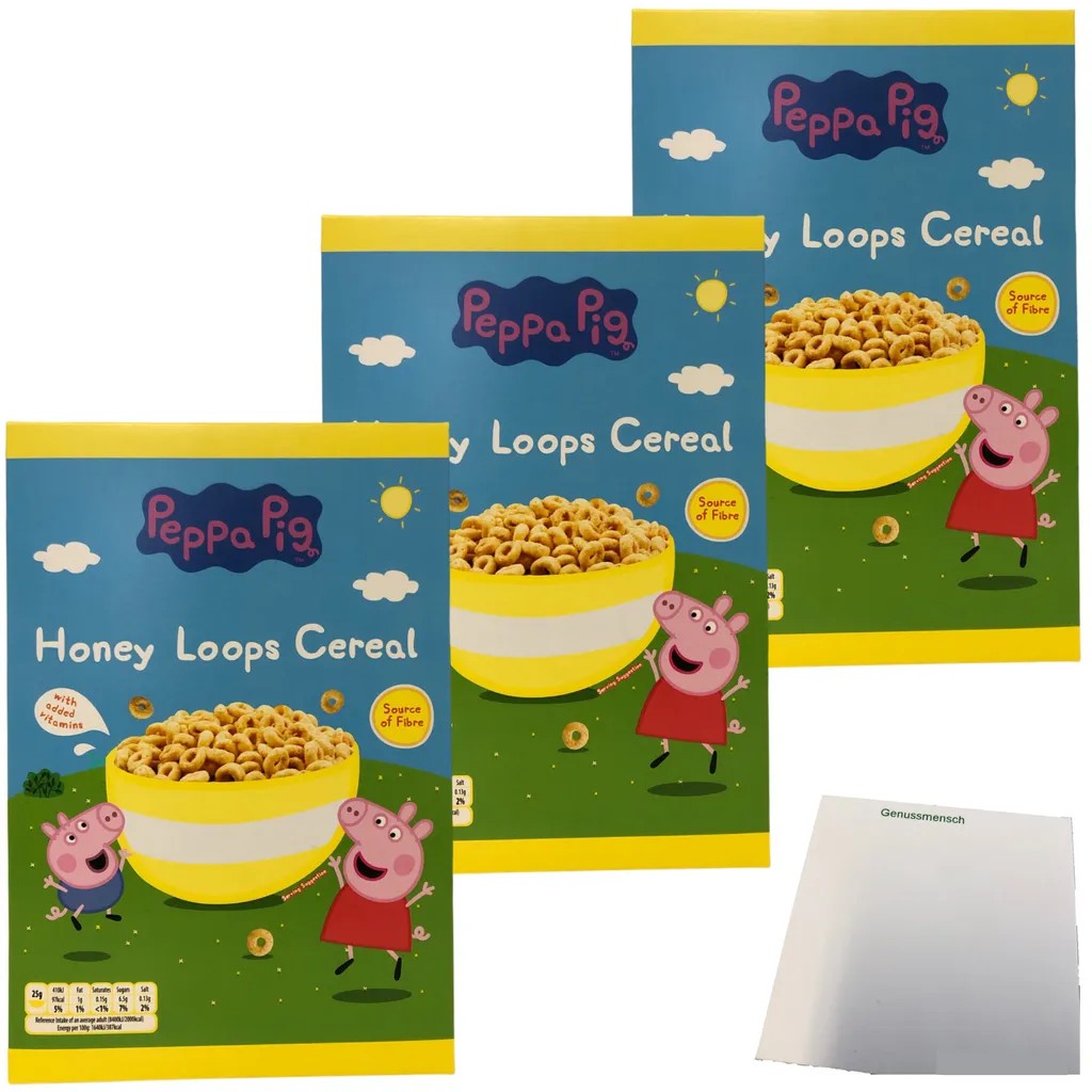 Peppa Pig Honey Loops Whole Grain Breakfast Cereal with Honey 3-Pack (3x375g Pack) + usy Block