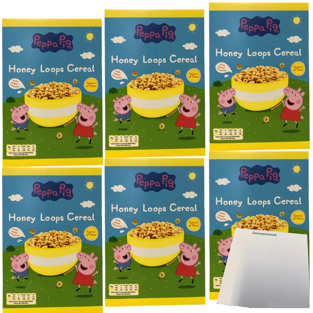 Peppa Pig Honey Loops Whole Grain Breakfast Cereal with Honey 6-pack (6x375g pack) + usy Block