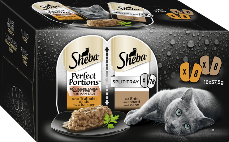 Sheba Perfect Portions™ Split-Tray Sauce mit Truthahn und mit Ente